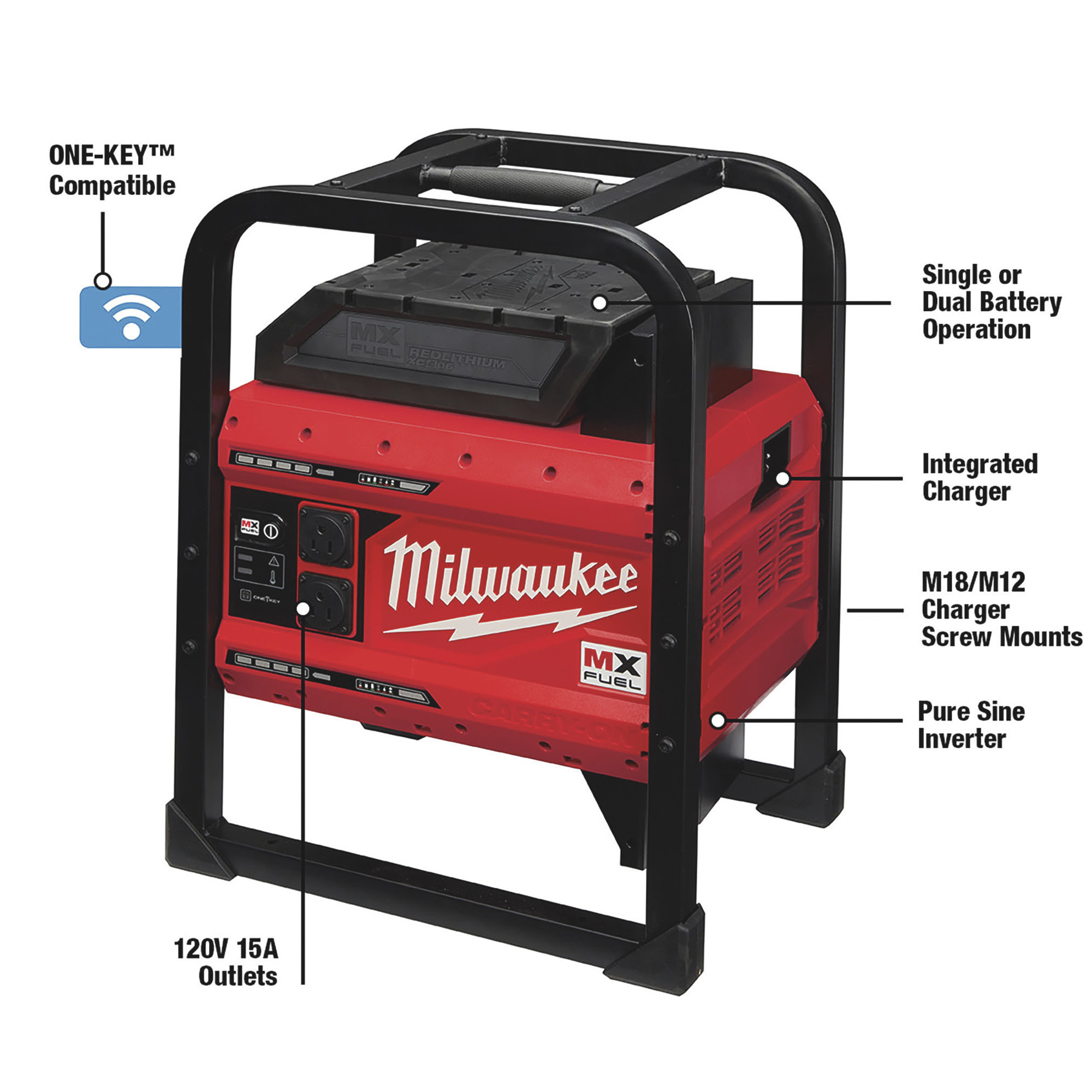Milwaukee MX FUEL Carry-On Power Supply Kit — 3600 Peak Watts, Pure Sine Wave, 2 Batteries Model# MXF002-2XC 2
