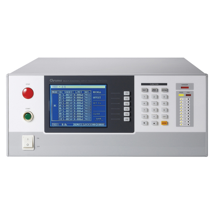 Chroma 19020: 10-Channel Hipot Tester for AC/DC Voltage, Insulation Resistance, and Leakage Current Testing 1 Chroma 19020: 10-Channel Hipot Tester for AC/DC Voltage, Insulation Resistance, and Leakage Current Testing