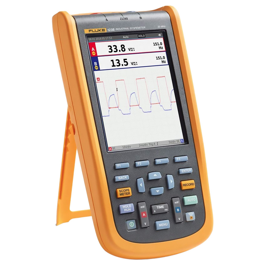 Fluke 123B/INT Industrial ScopeMeter: 20 MHz, 2 CH, TRMS, Universal Int 1 Fluke 123B/INT Industrial ScopeMeter: 20 MHz, 2 CH, TRMS, Universal Int