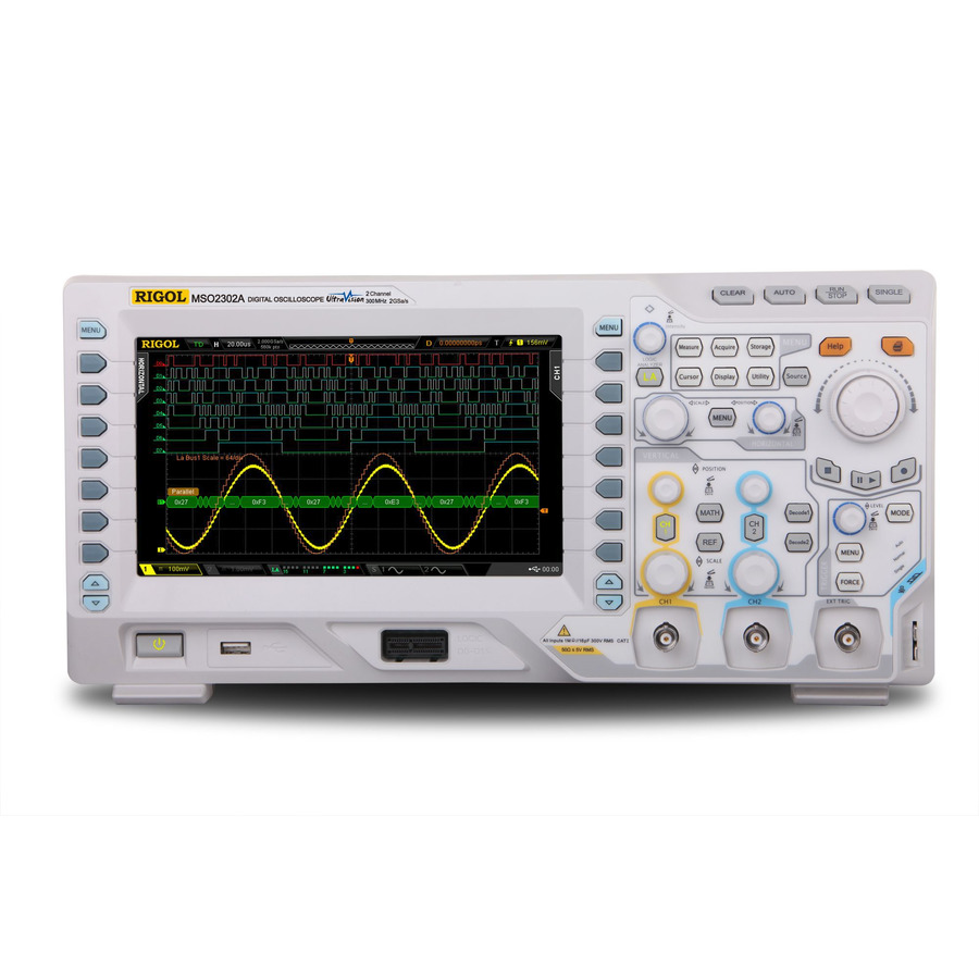 RIGOL MSO2302A-S: 2/16 Channel Mixed Signal Oscilloscope with 300 MHz Bandwidth, 2 GS/s Sample Rate, and 14 Mpts Memory 1 RIGOL MSO2302A-S: 2/16 Channel Mixed Signal Oscilloscope with 300 MHz Bandwidth, 2 GS/s Sample Rate, and 14 Mpts Memory