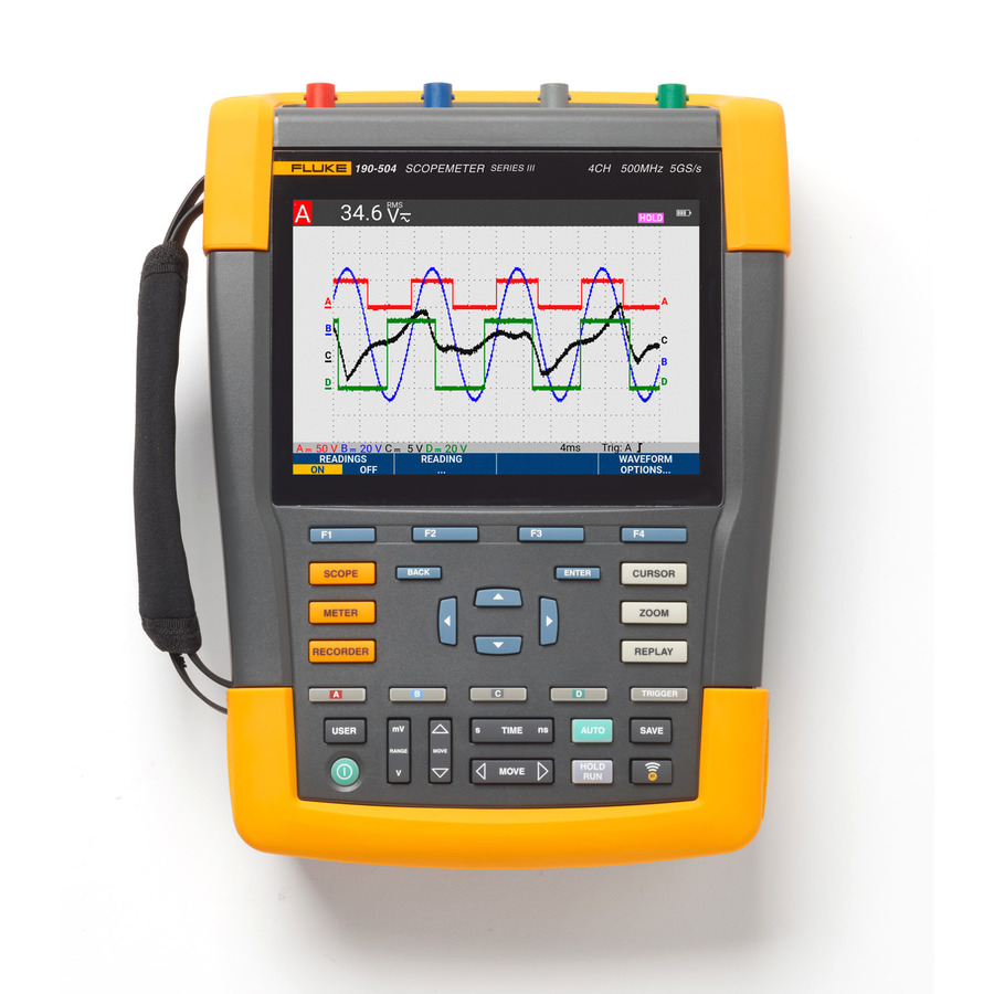 Fluke 190-504-III: 4-Channel, 500 MHz Handheld Oscilloscope for Precision Diagnostics 1 Fluke 190-504-III: 4-Channel, 500 MHz Handheld Oscilloscope for Precision Diagnostics